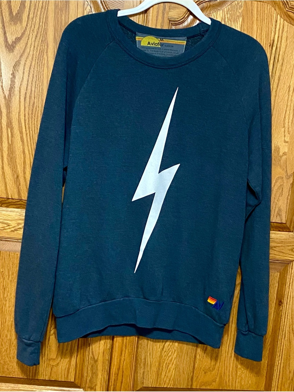 Aviator Nation Bolt Crewneck Sweatshirt Womens M Grey White Lightning CA USA - Picture 8 of 15